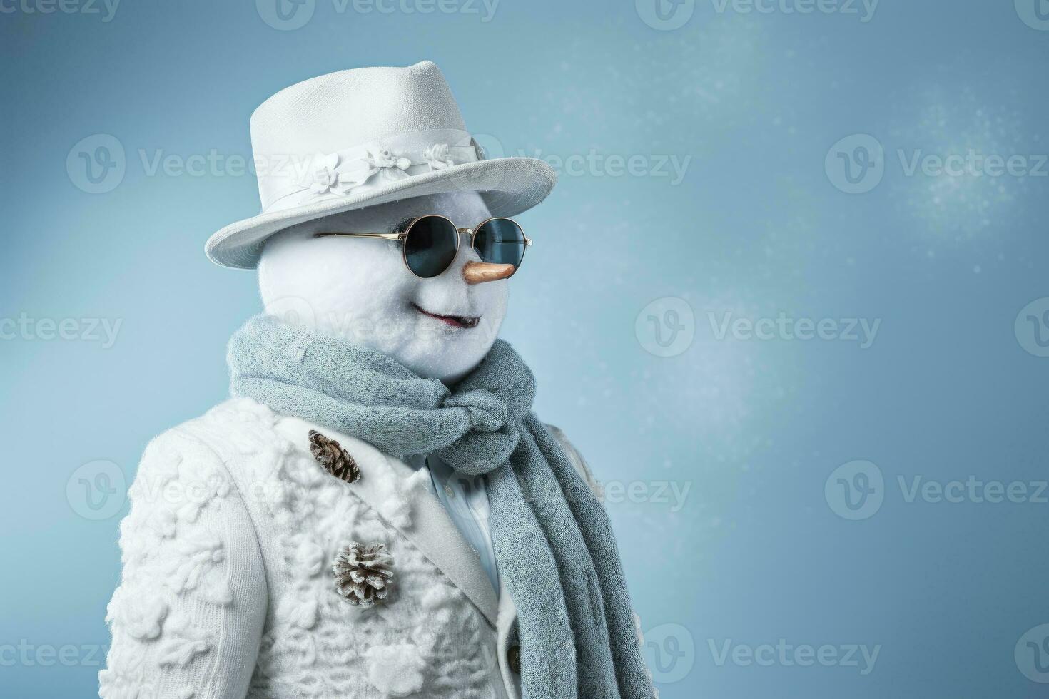 AI generated Portrait of snowman in the fashionable clothes in studio photo