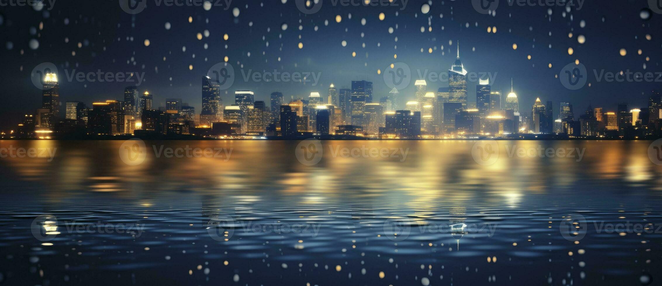 AI generated The blue water glimmer from the lights and gold background photo