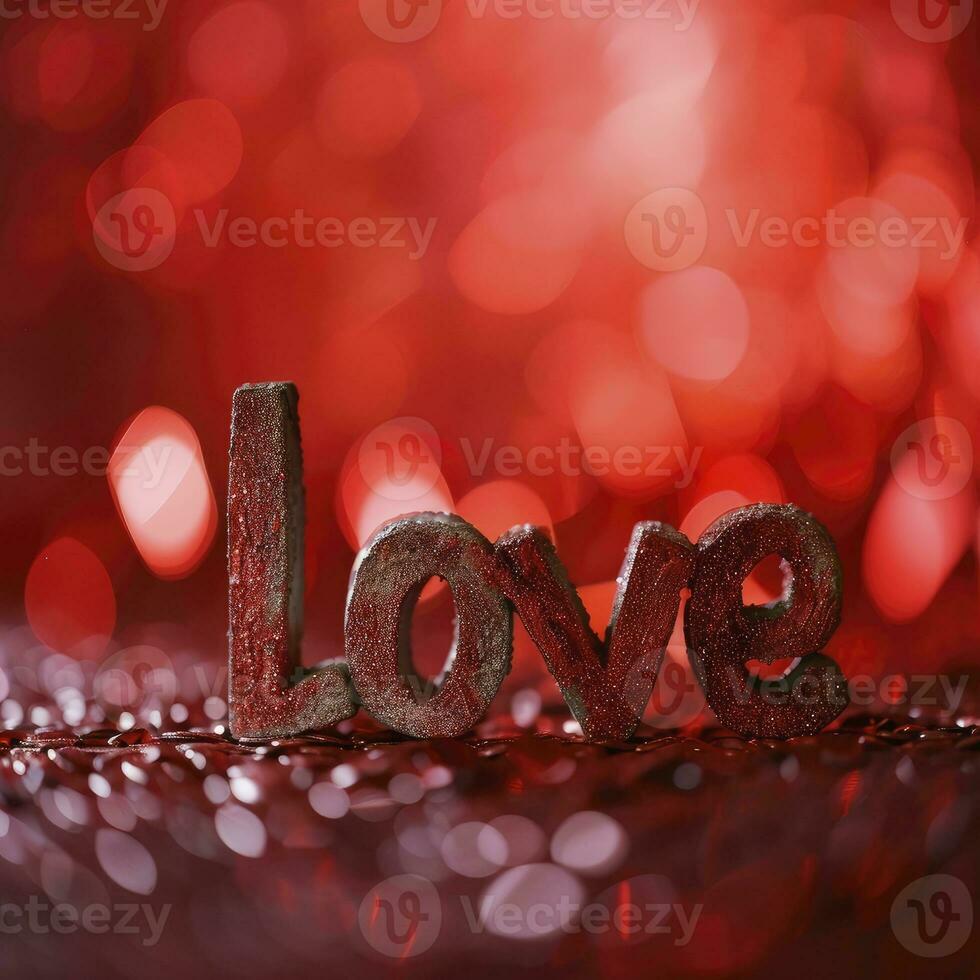 AI generated Love word write on red background photo