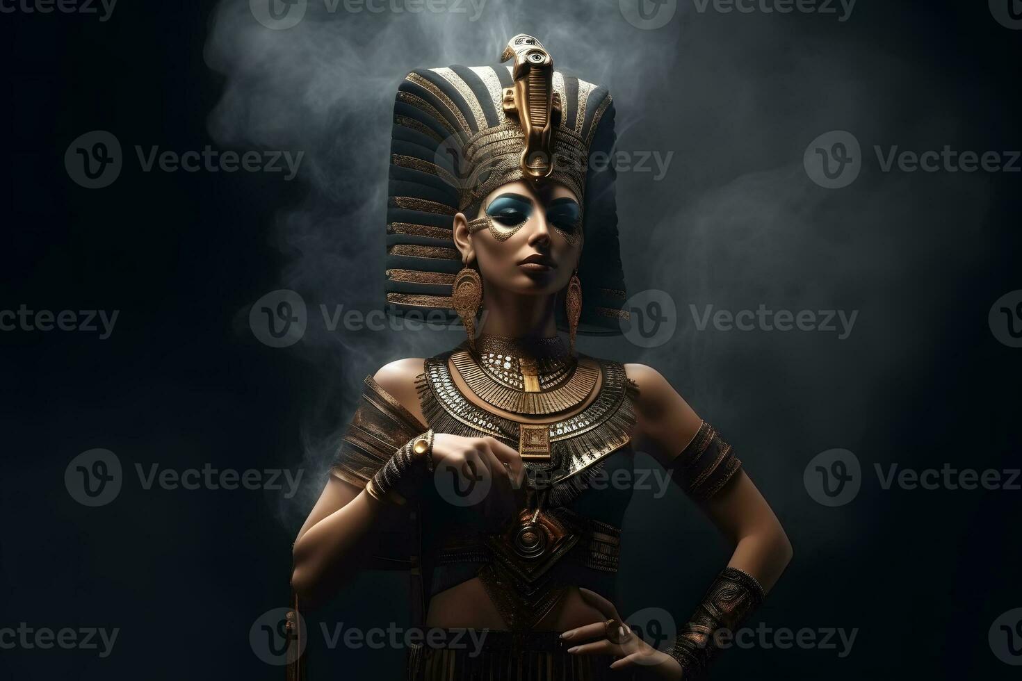 AI generated Egyptian goddess on black background. Neural network AI generated photo