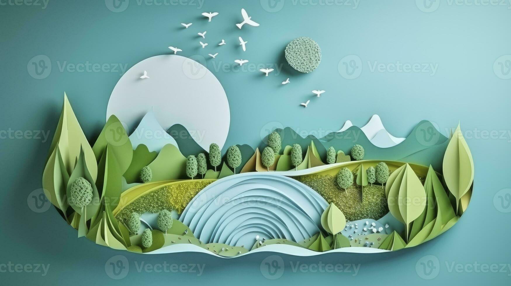 AI generated Paper art, Ecology and world water day, Saving water and world Environment day, environmental protection and save earth water photo