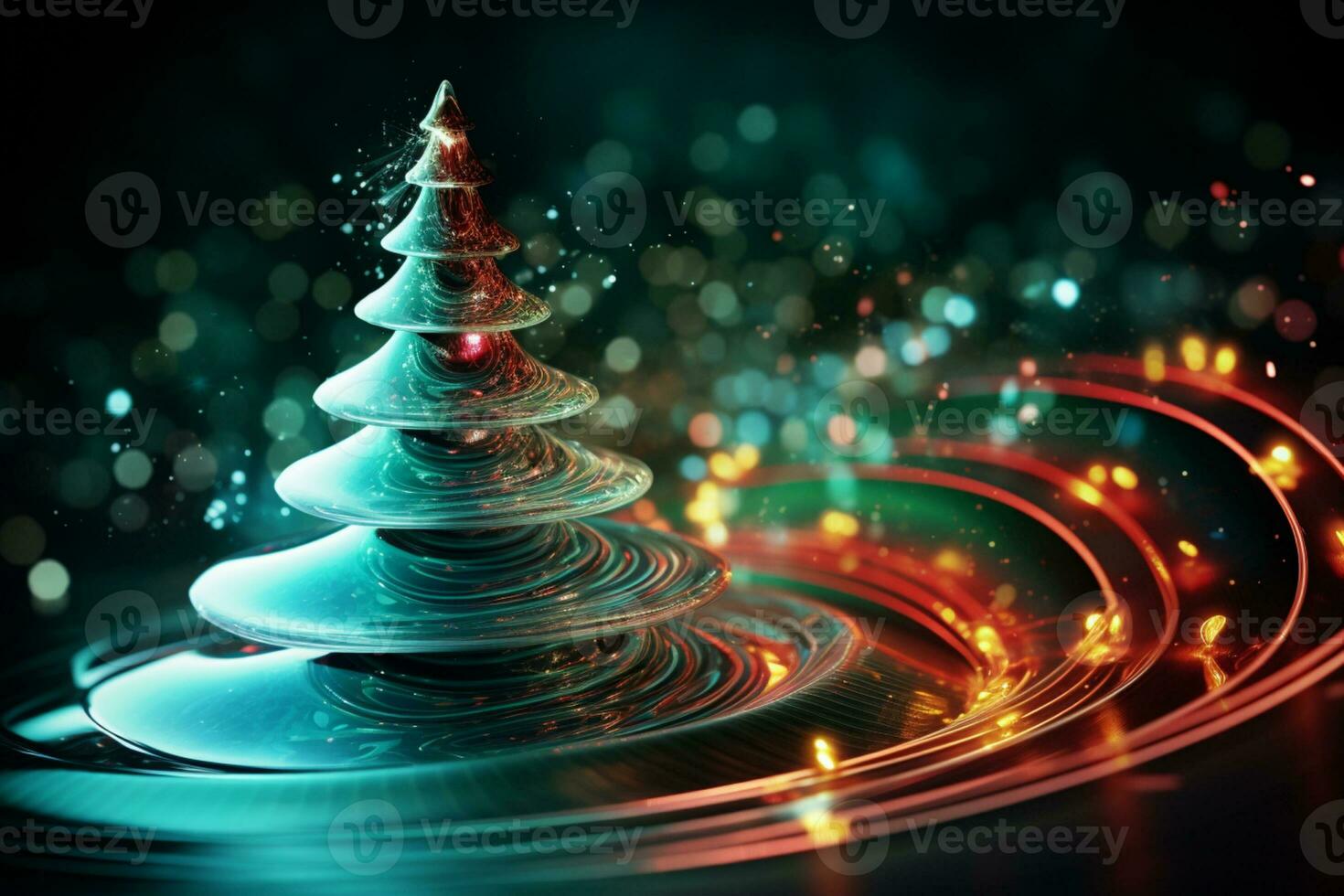 AI generated Christmas tree concept made of light trail technology concept photo