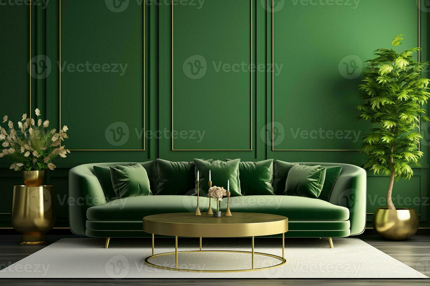 AI generated 3d rendered Minimal style Modern living room interior design with sofa photo