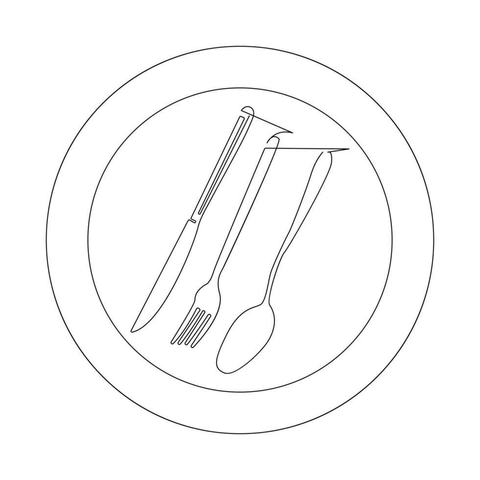 Knife and fork continuous single line outline vector art drawing and simple one line minimalist design