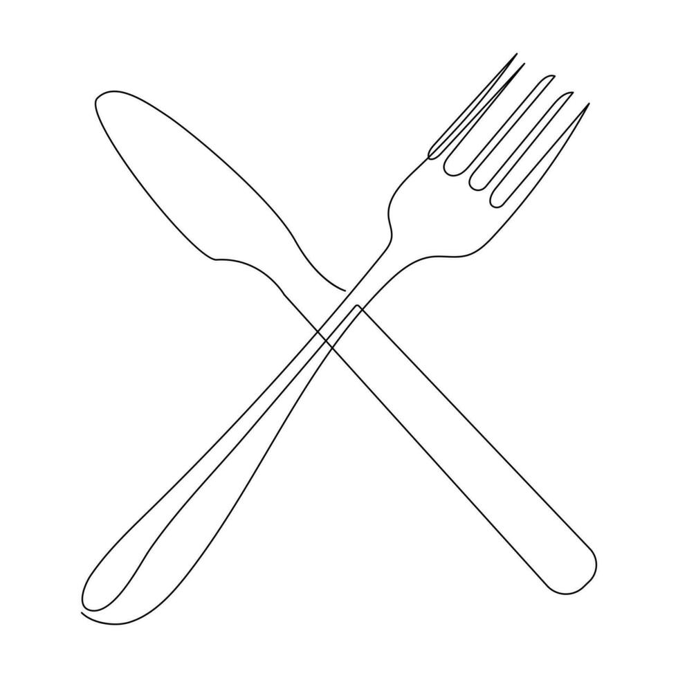 Knife and fork continuous single line outline vector art drawing and ...