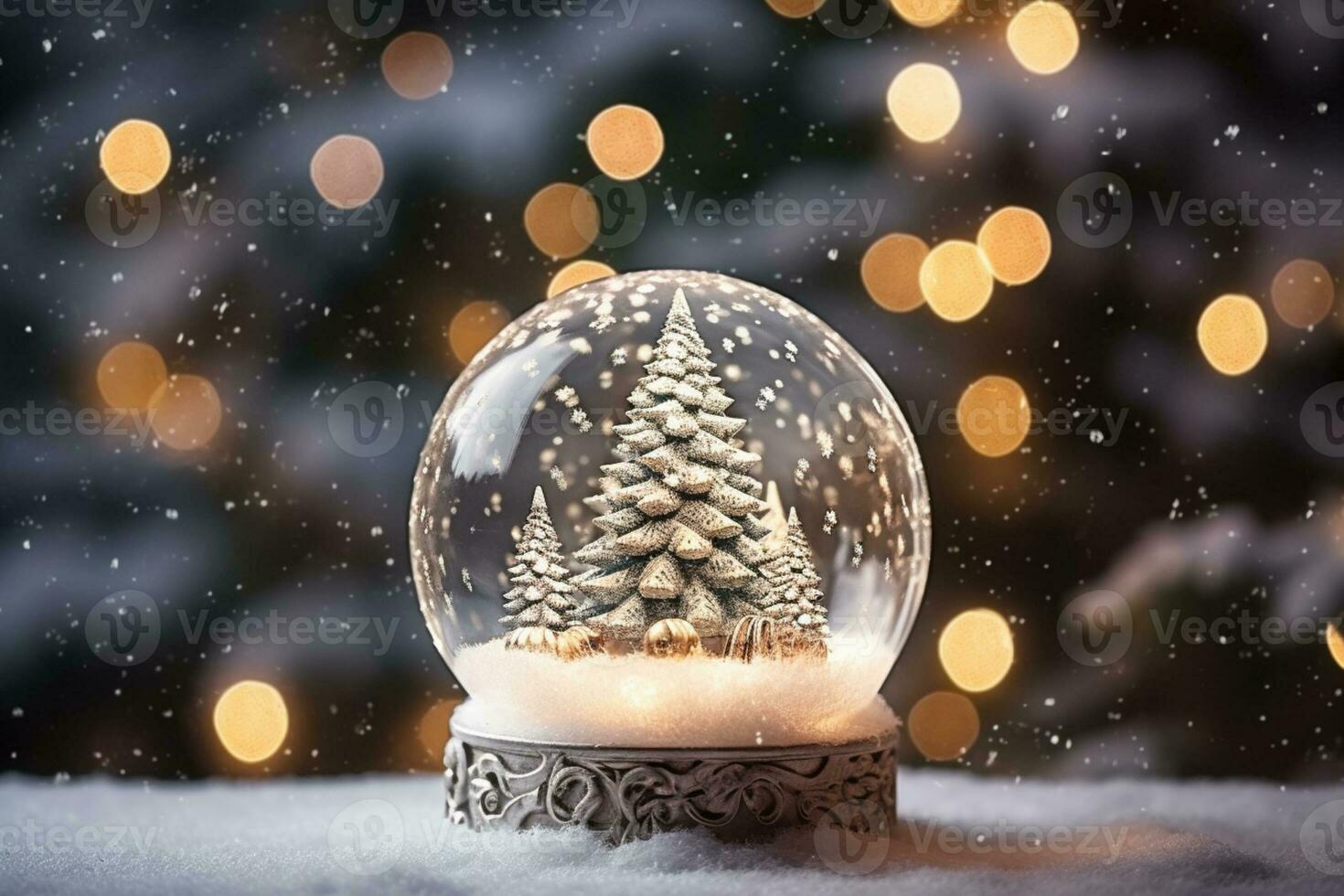 AI generated Christmas tree on glass globe ornament photo