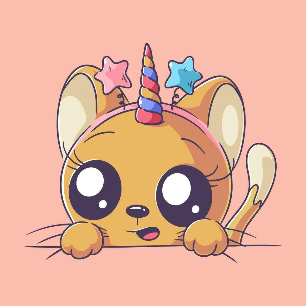 Cute unicorn cat wearing a star headband vector