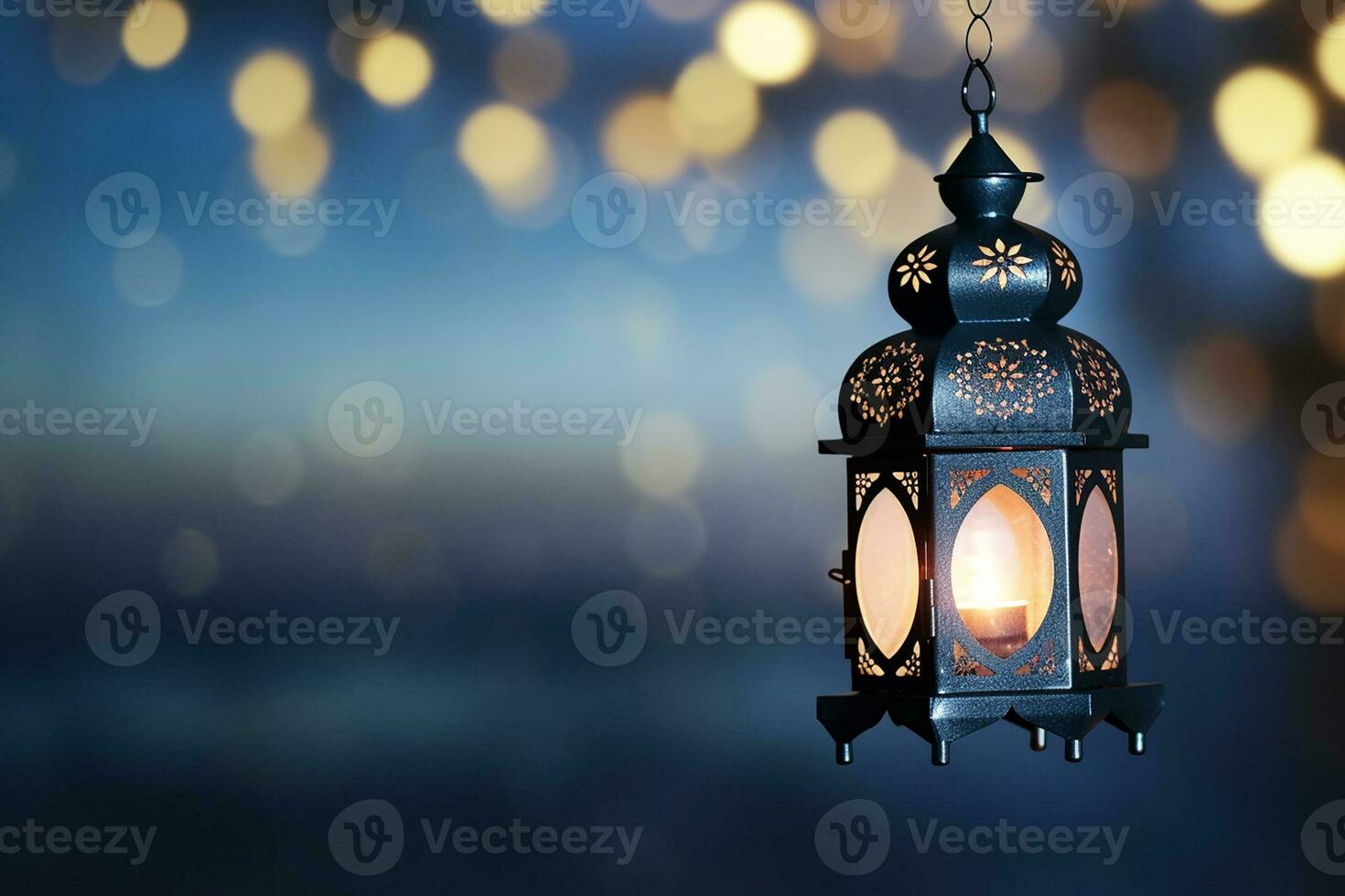 AI generated An illuminated Arabic colorful hanging Ramadan lantern photo