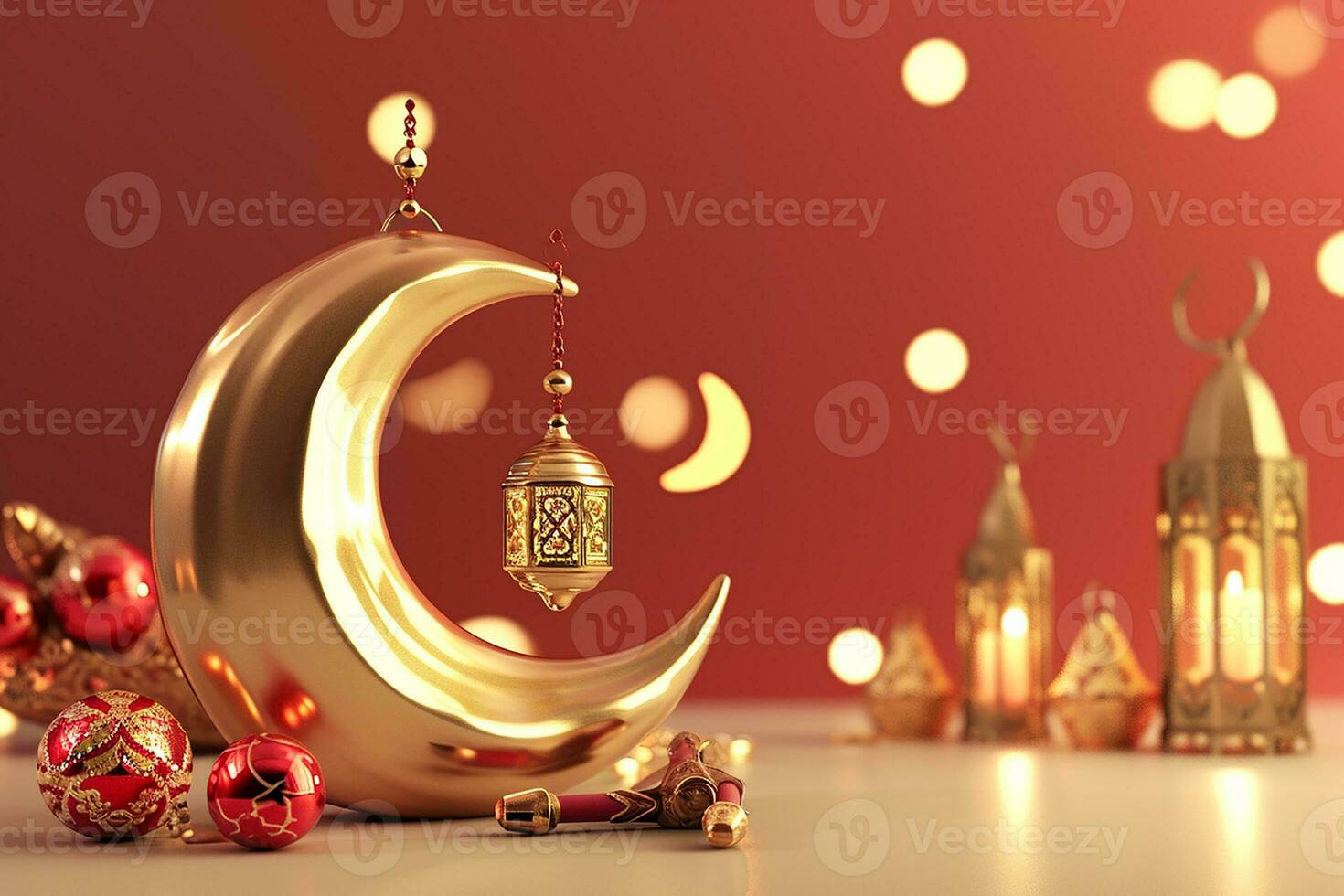 AI generated 3d rendered Ornamental Arabic lantern glowing invitation for Muslim holy month Ramadan Kareem photo