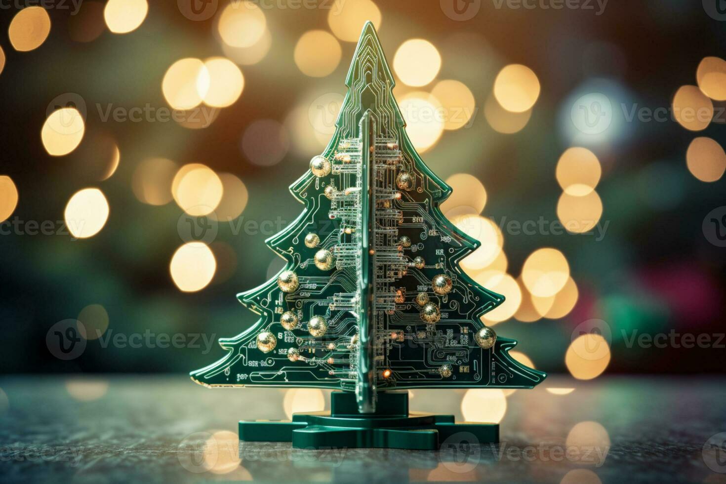 AI generated Christmas tree made with circuit board technology concept photo