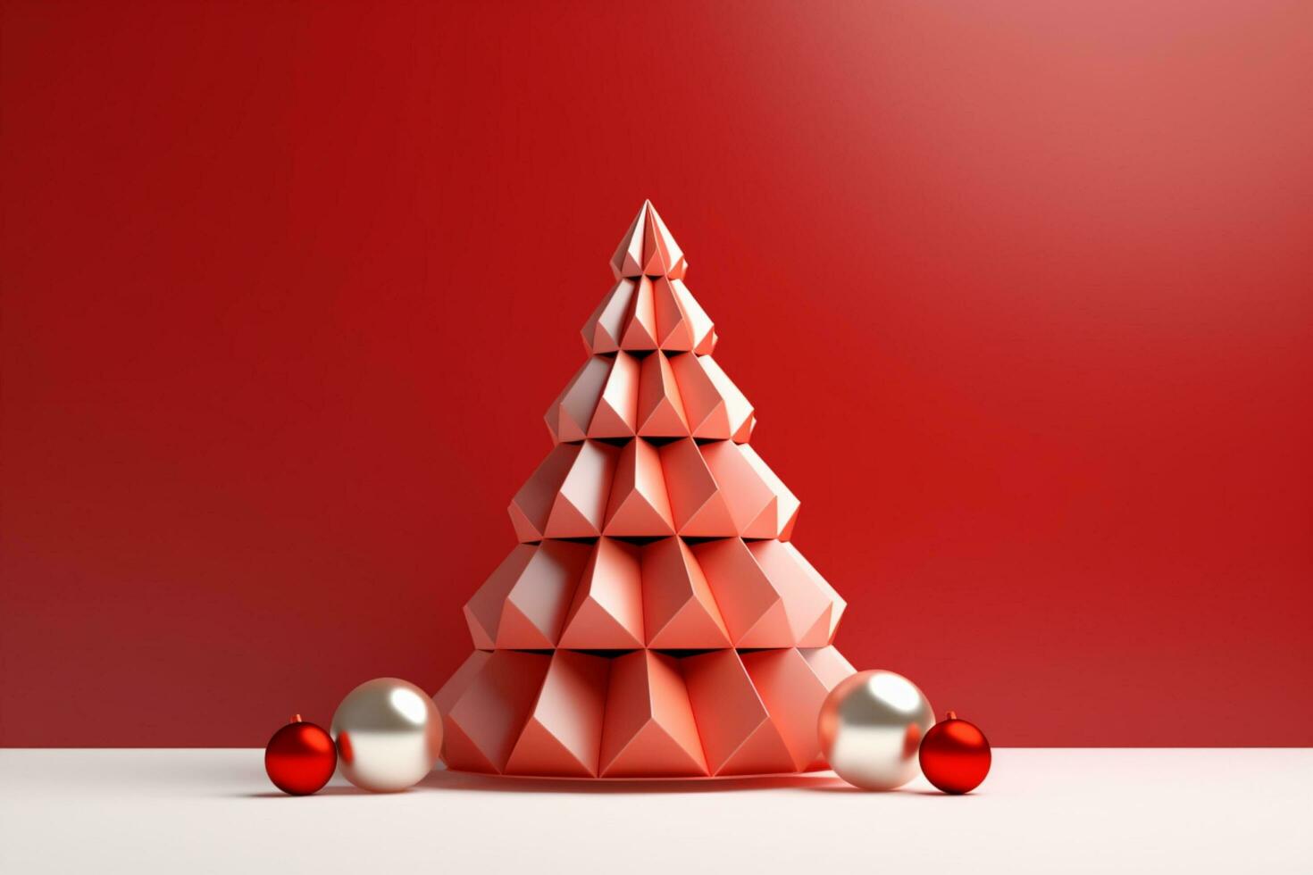 AI generated Red Christmas tree made with card paper copy space red isolated background photo