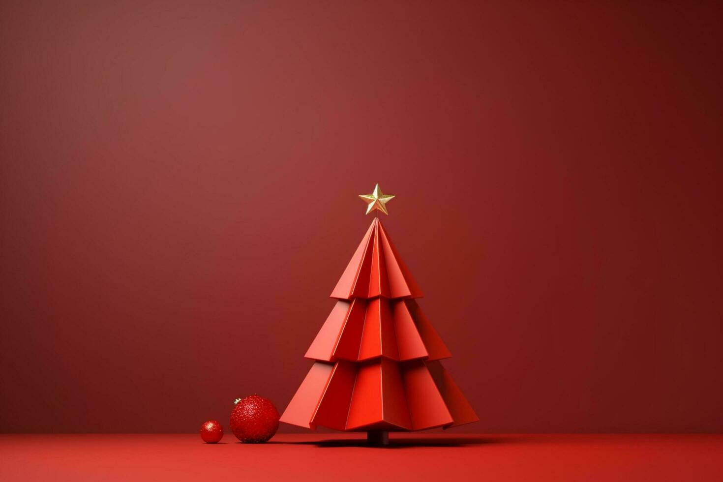 AI generated Red Christmas tree made with card paper copy space red isolated background photo