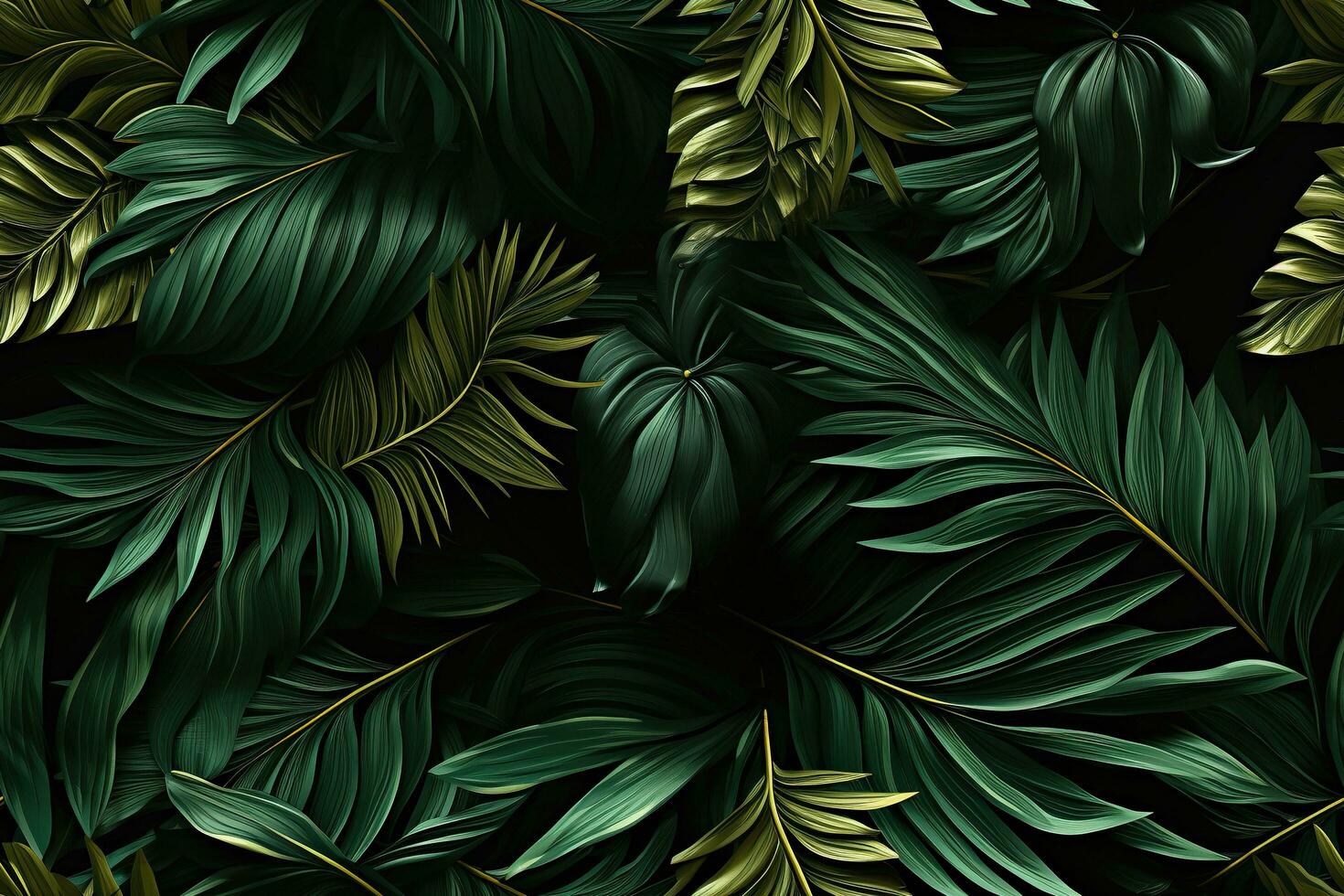 AI generated Dark green background with tropical leaves. Summer background. Generated by artificial intelligence photo