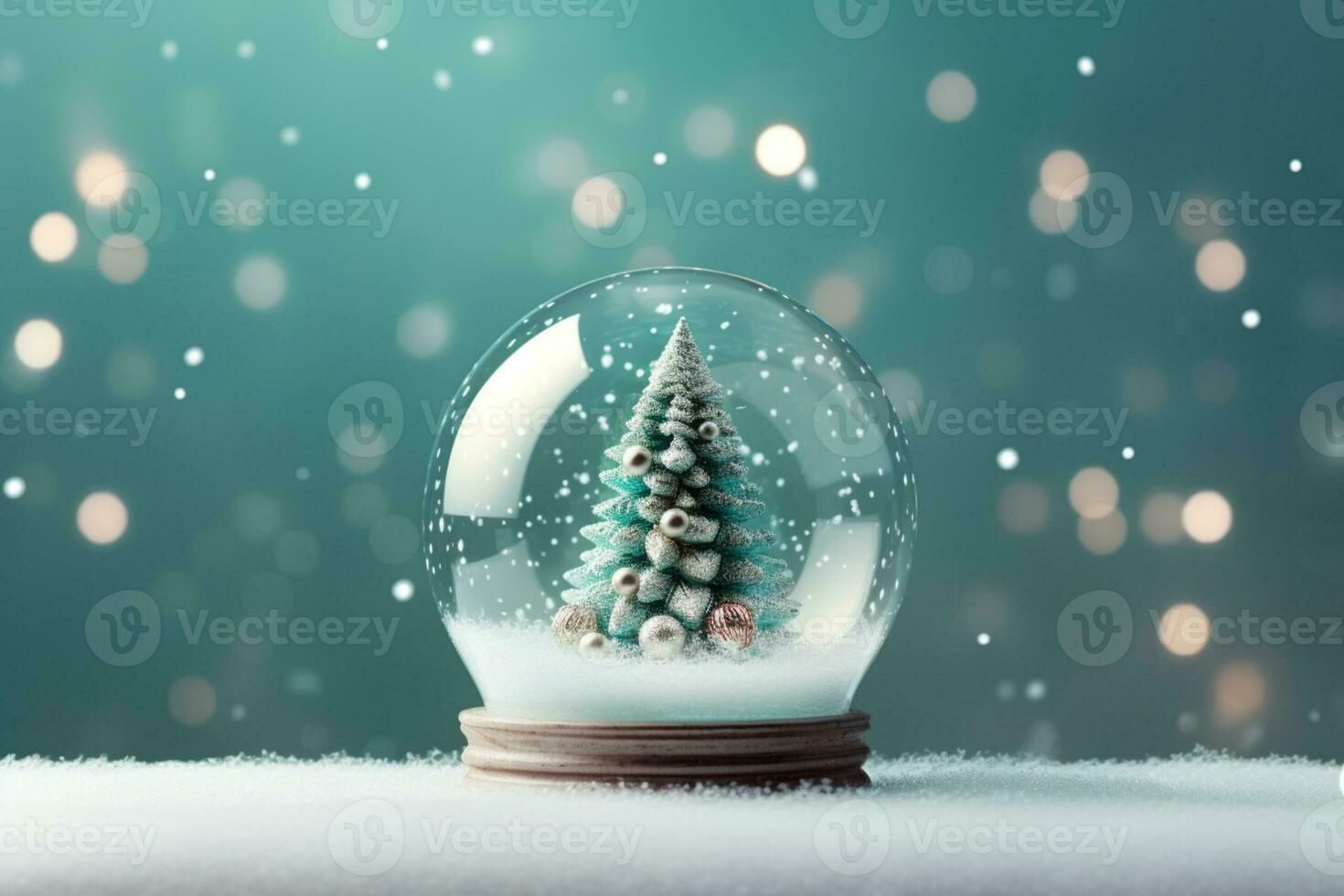 AI generated Christmas tree on glass globe ornament photo