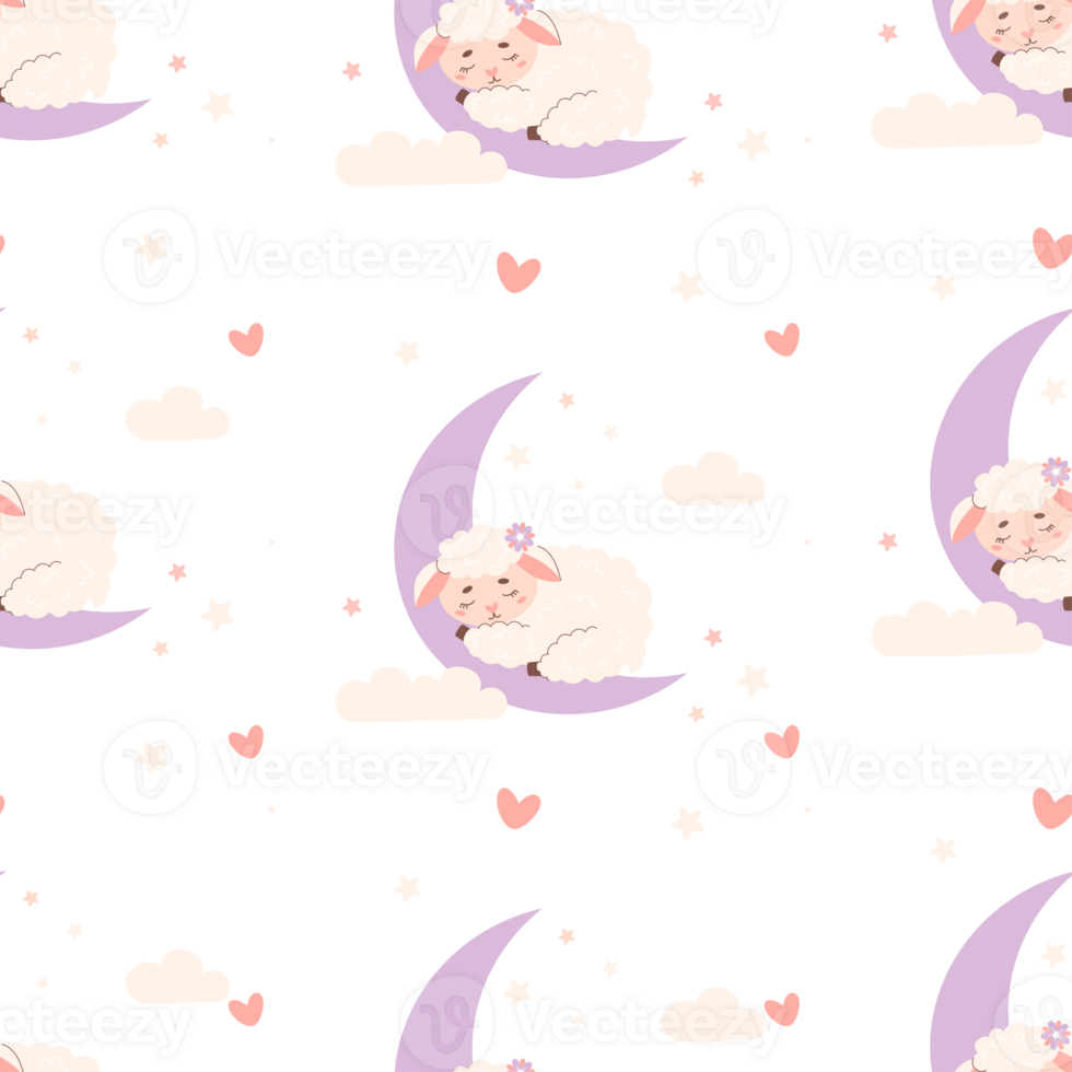 Seamless pattern with animal sleeping sheep png