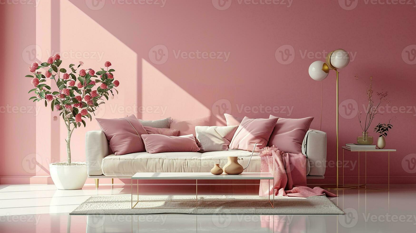 AI generated living room interior design with sofa minimal aesthetic 3d rendered photo
