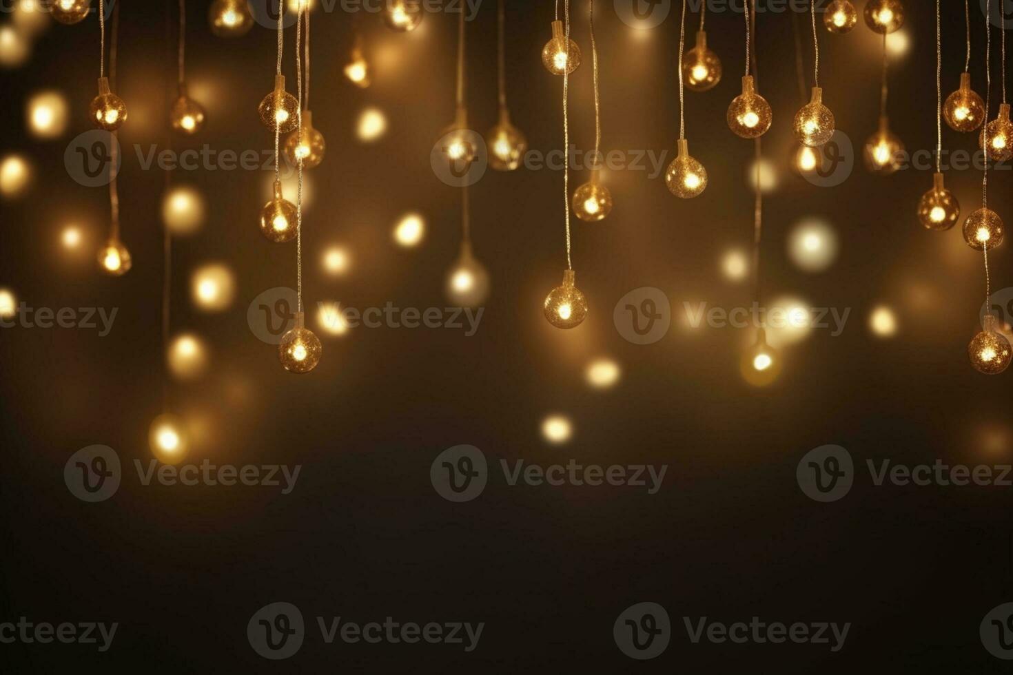 AI generated bokeh golden lights on black background photo