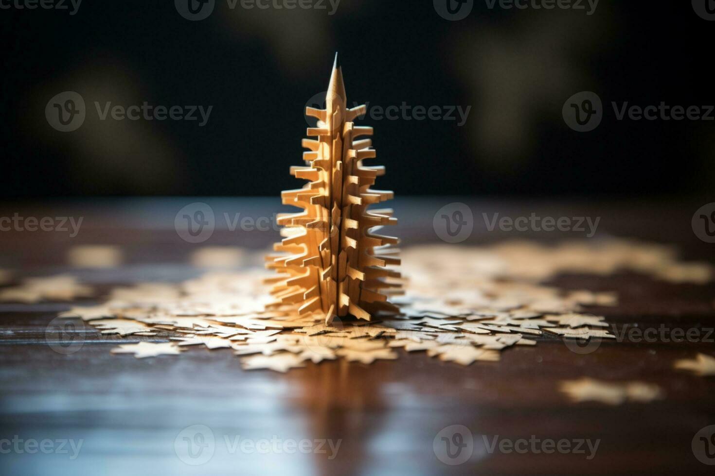 AI generated Christmas tree made with a pencil and its wooden shavings photo