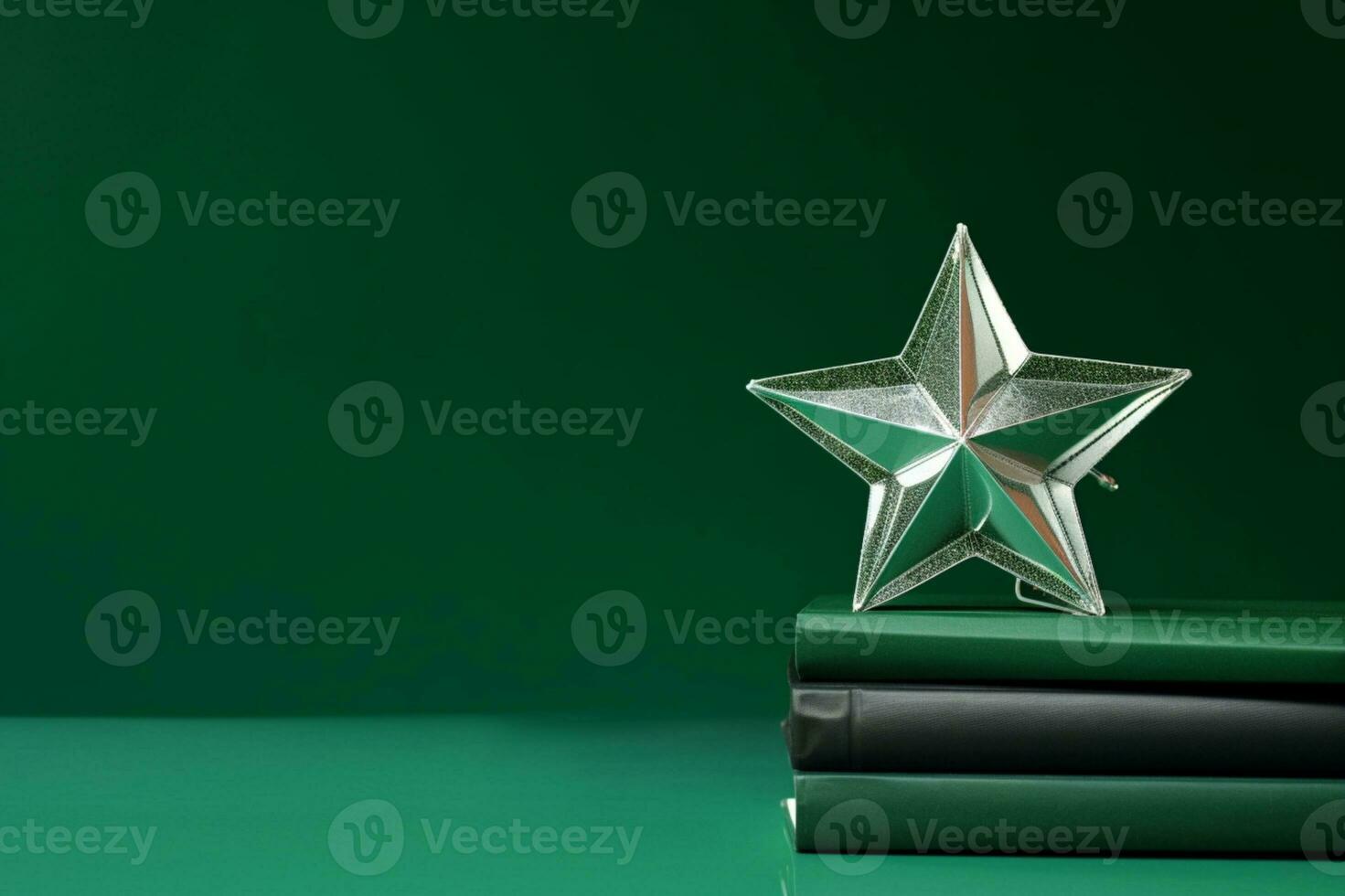 AI generated Green star with Christmas ornament on Green background photo