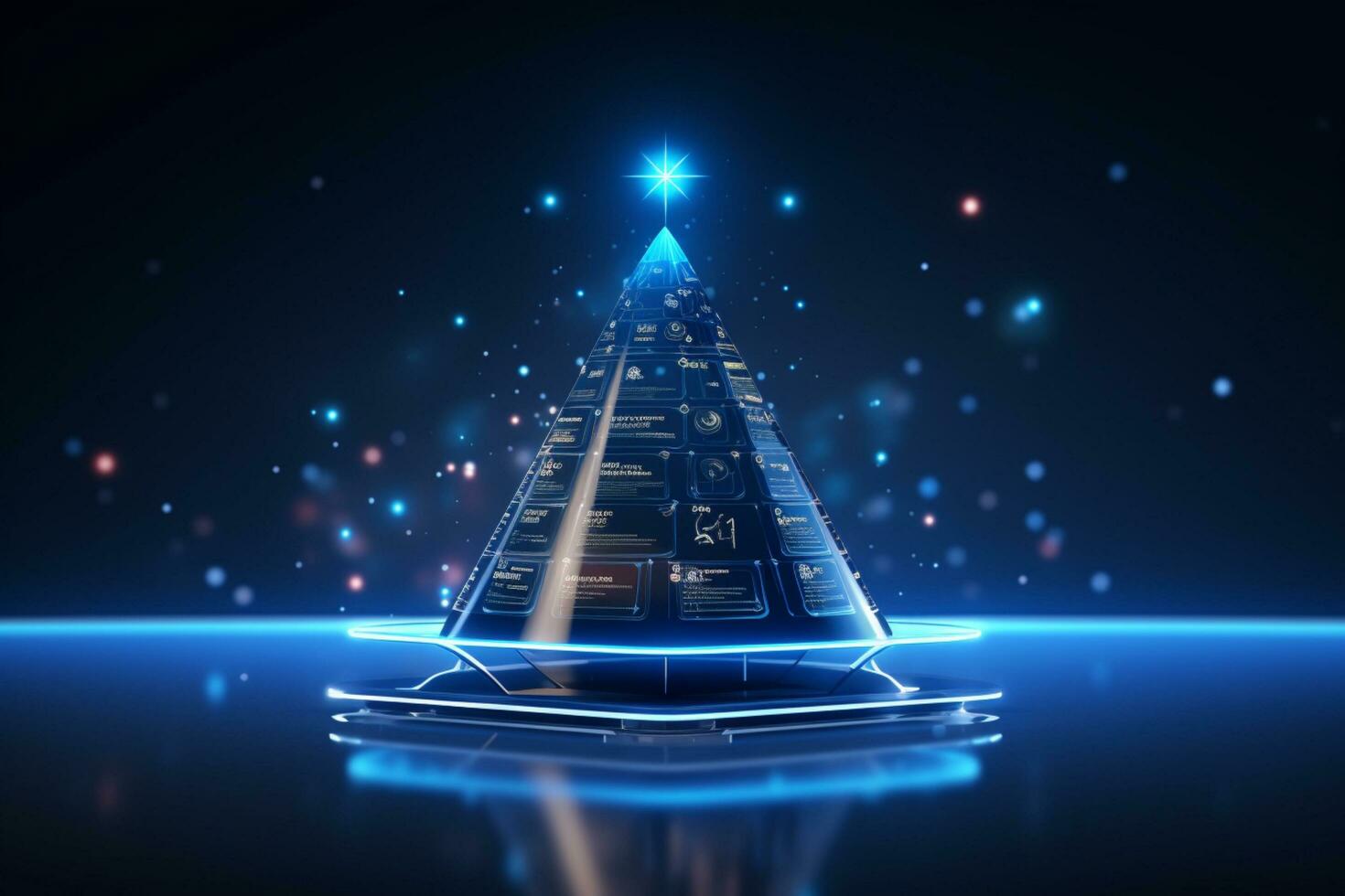 AI generated Blue Christmas tree concept made of light trail technology concept photo