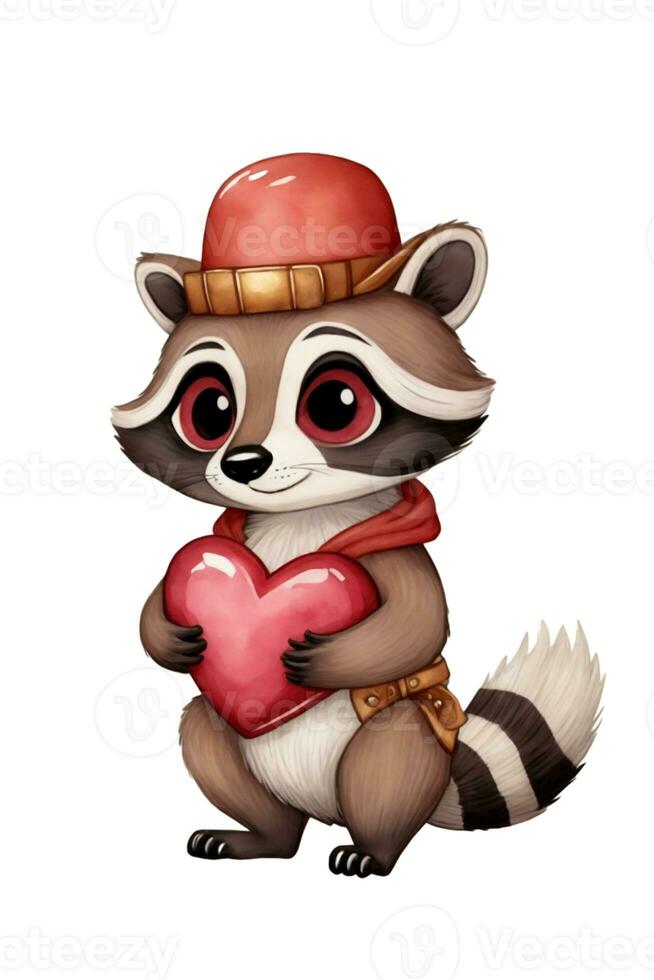 AI generated skunk with a red heart graphics for lovers photo