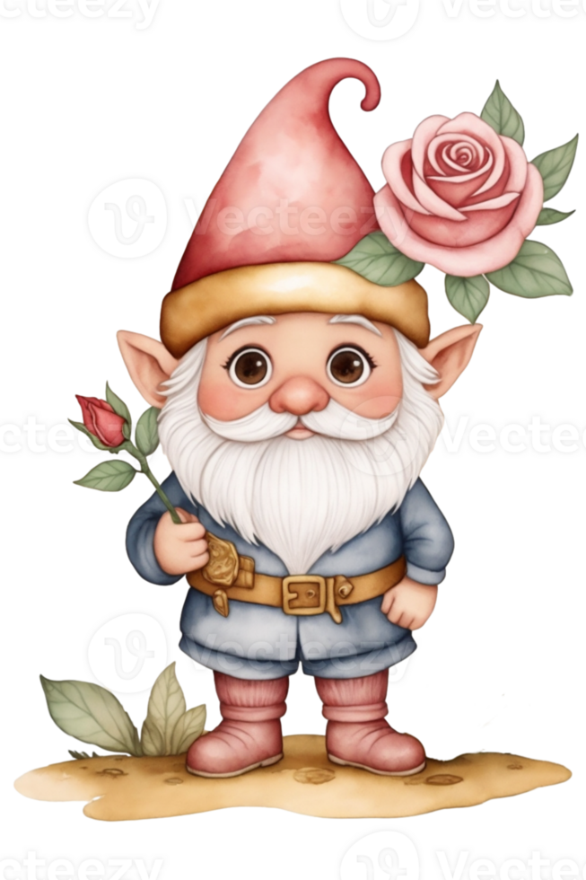 AI generated cute dwarf graphic with rose and heart love graphic png