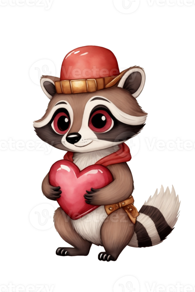 AI generated skunk with a red heart graphics for lovers png