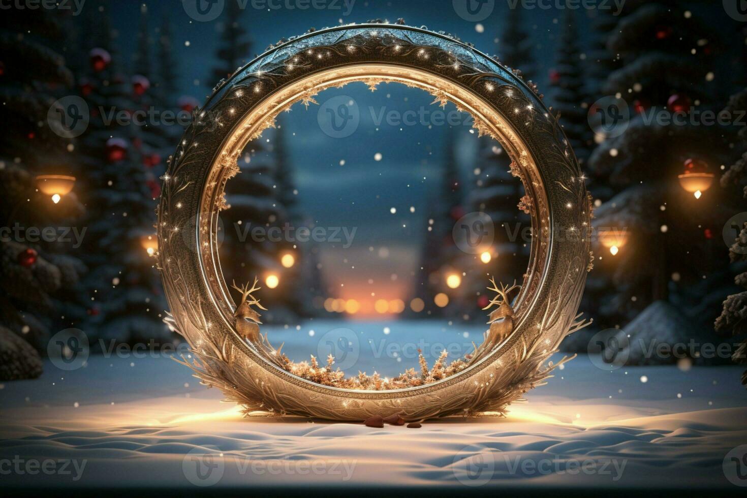 AI generated Festive 3D circle A frame background for celebrating the beauty of Christmas and New Year AI Generated photo