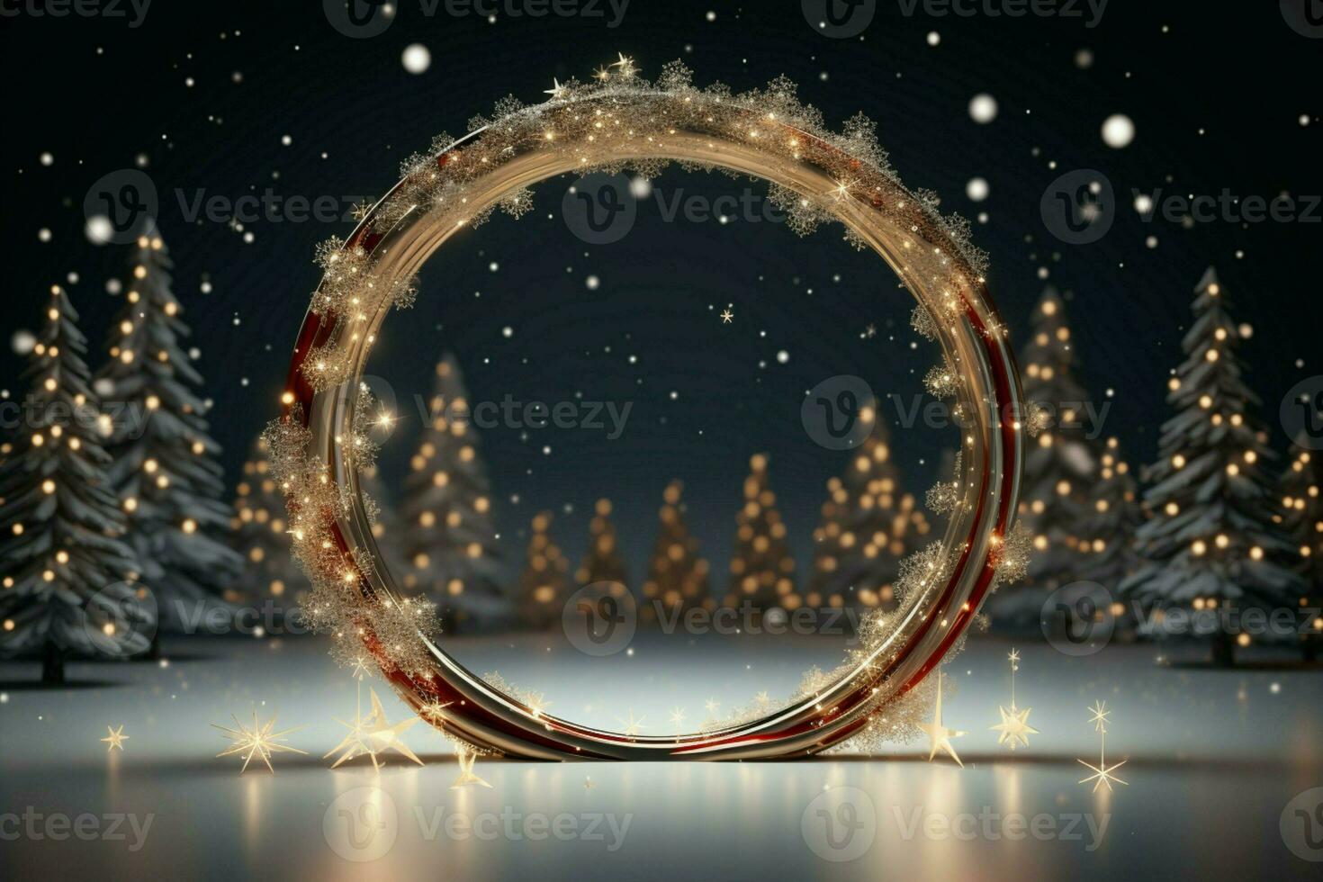 AI generated 3D circle frame a beautiful backdrop to celebrate Merry Christmas and Happy New Year AI Generated photo