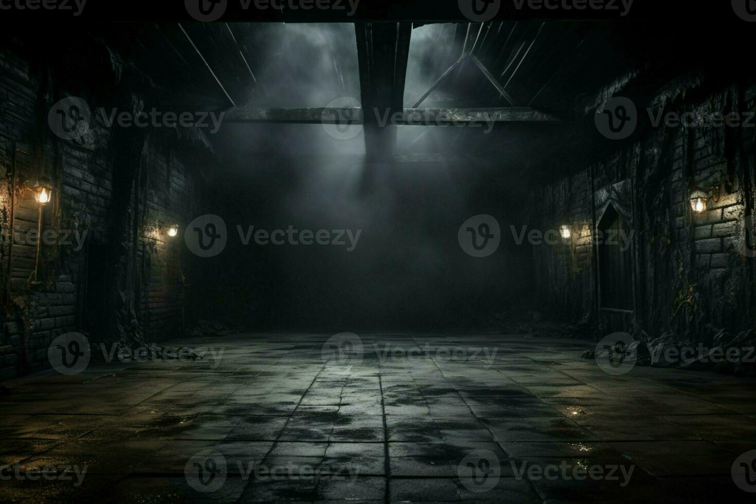 AI generated Eerie Halloween ambiance Dark horror background featuring vacant wooden planks AI Generated photo