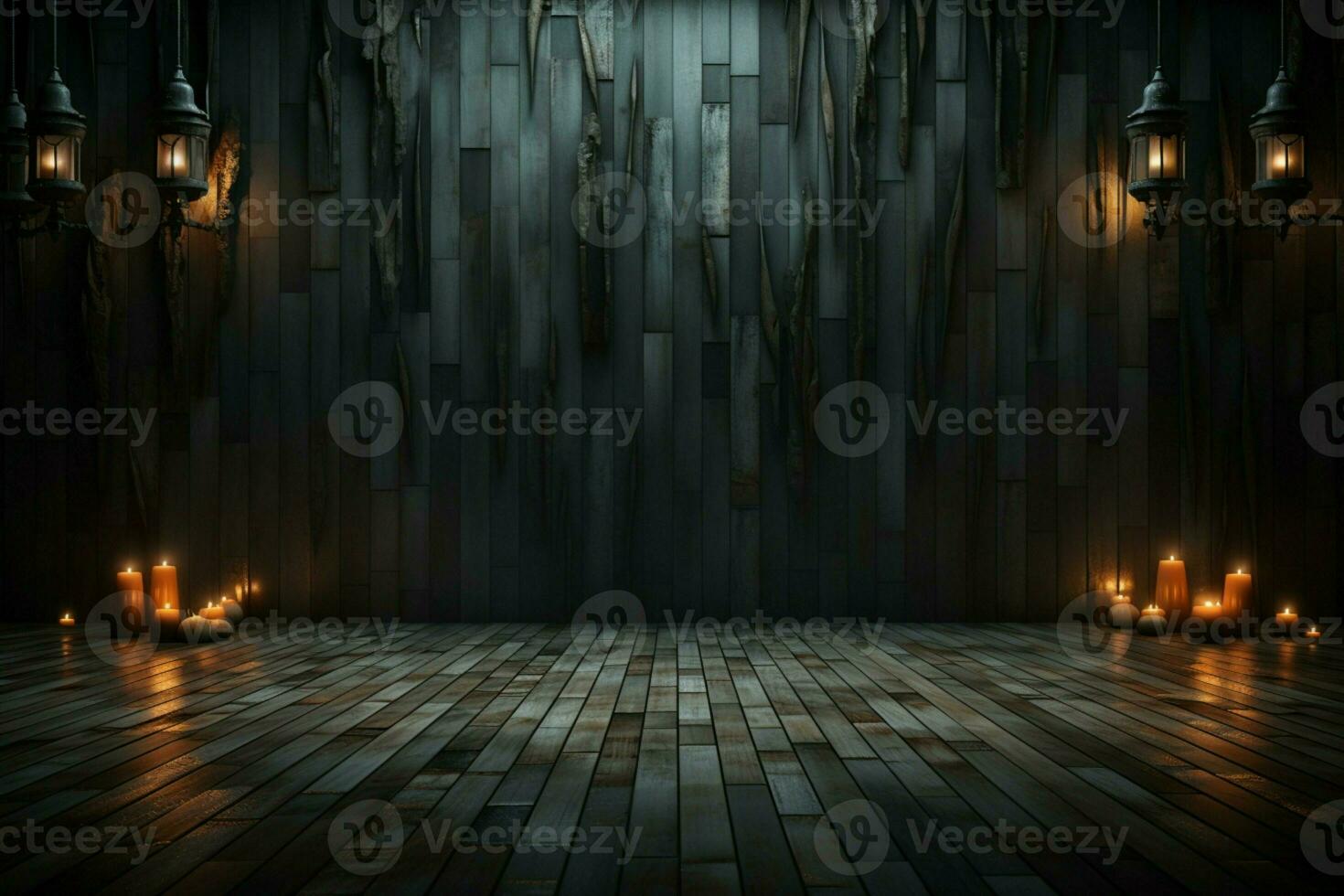 AI generated Haunting Halloween Dark horror background sets a mysterious stage with wooden planks AI Generated photo