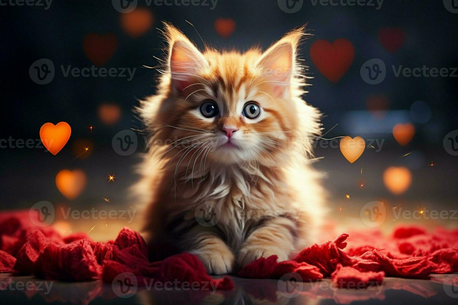 AI generated Pawsitively adorable A sweet kitten nestled with a heart radiating love AI Generated photo