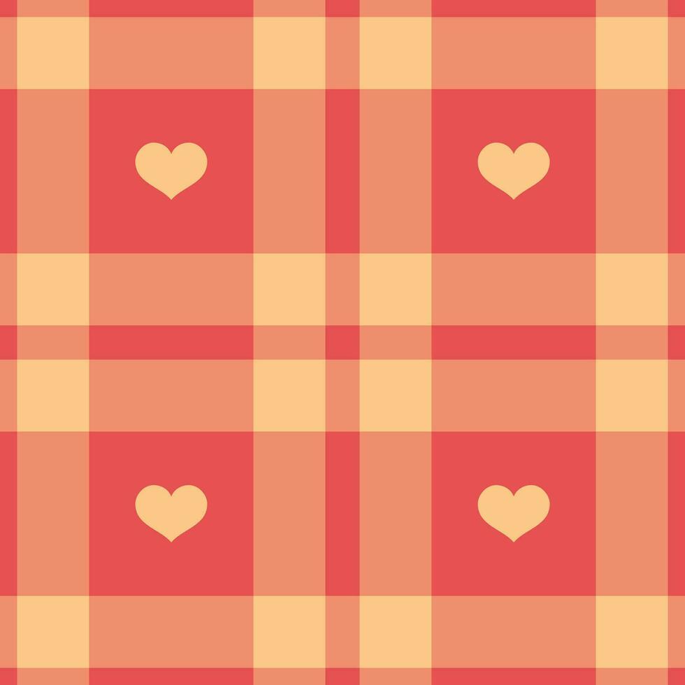 Gingham pattern with hearts. Seamless tartan vichy check plaid for gift card, wrapping paper, invitation on Valentines Day print vector