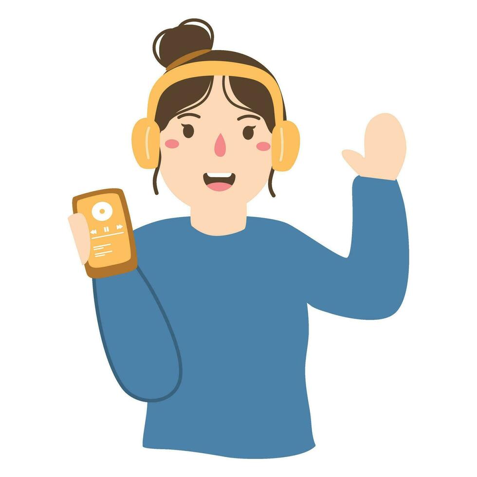 listening music in headphones and dance illustration vector