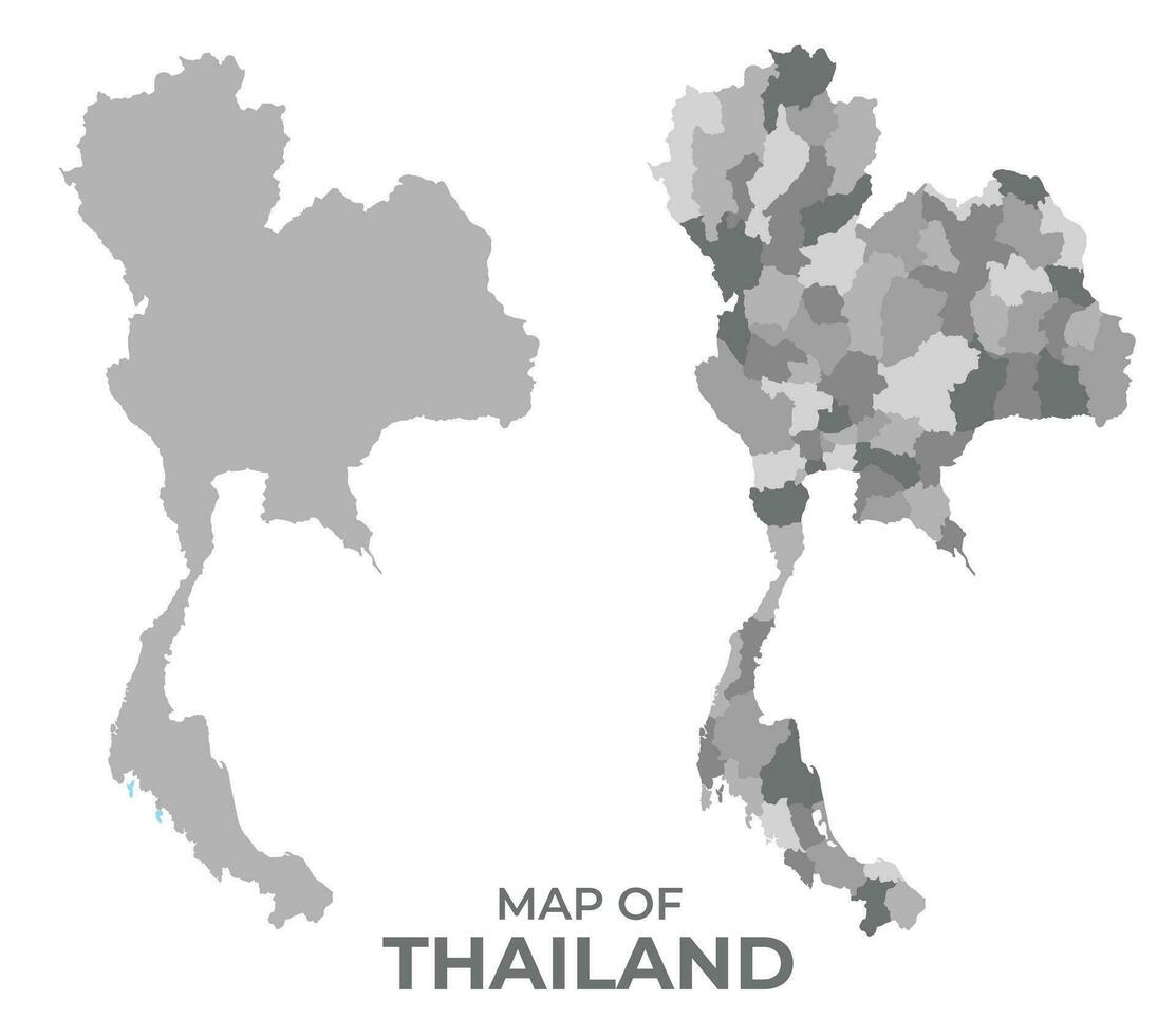 Greyscale vector map of Thailand with regions and simple flat illustration