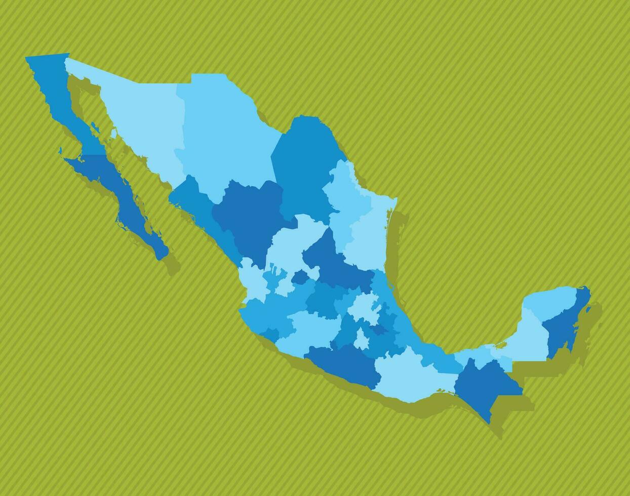 mexico mapa con regiones azul político mapa verde antecedentes vector ilustración