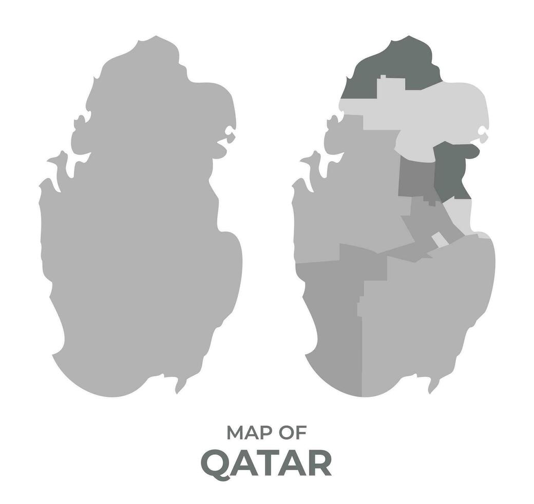 Greyscale vector map of Qatar with regions and simple flat illustration