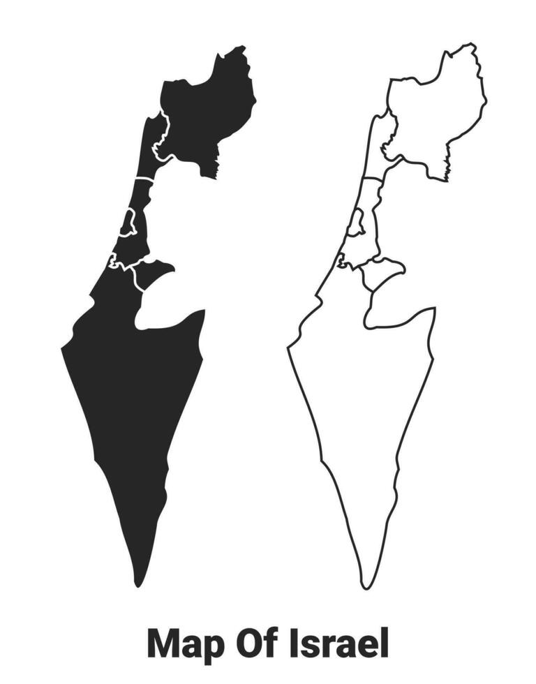 Vector Black map of Israel country with borders of regions