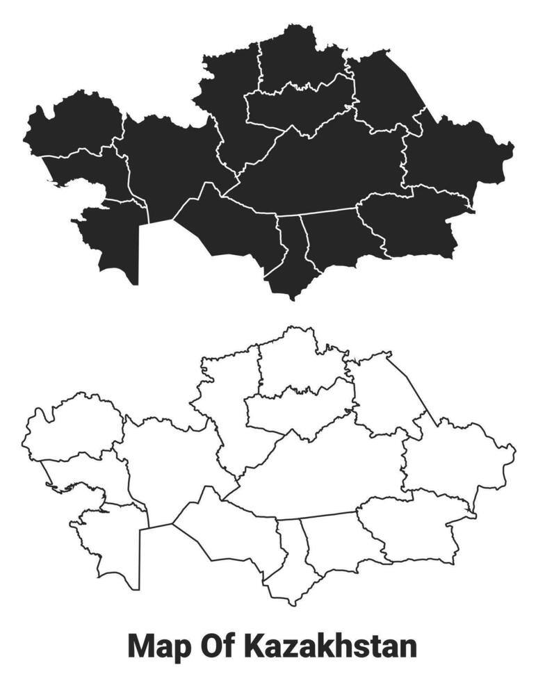 Vector Black map of Kazakhstan country with borders of regions