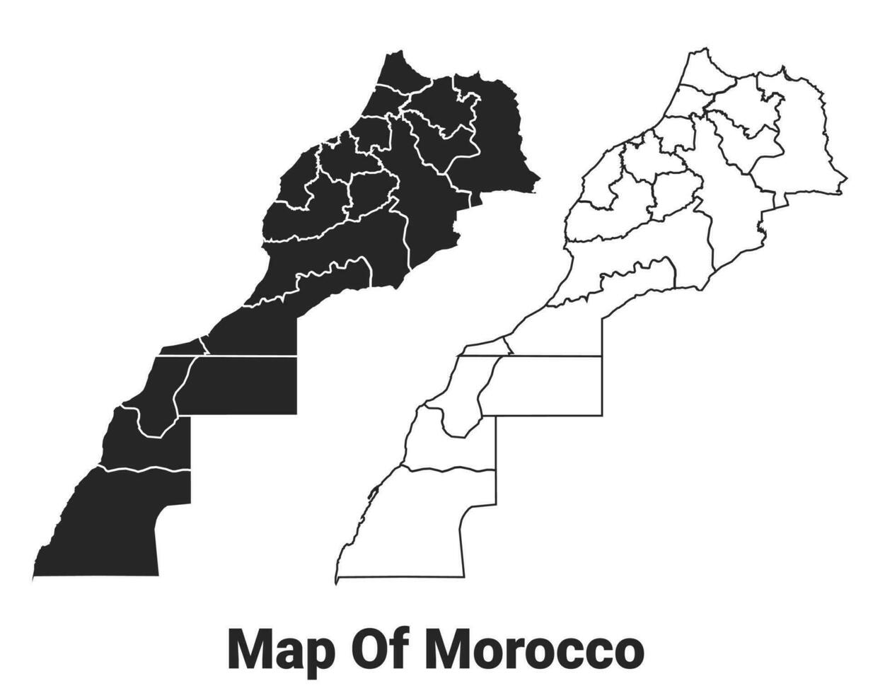 vector negro mapa de Marruecos país con fronteras de regiones