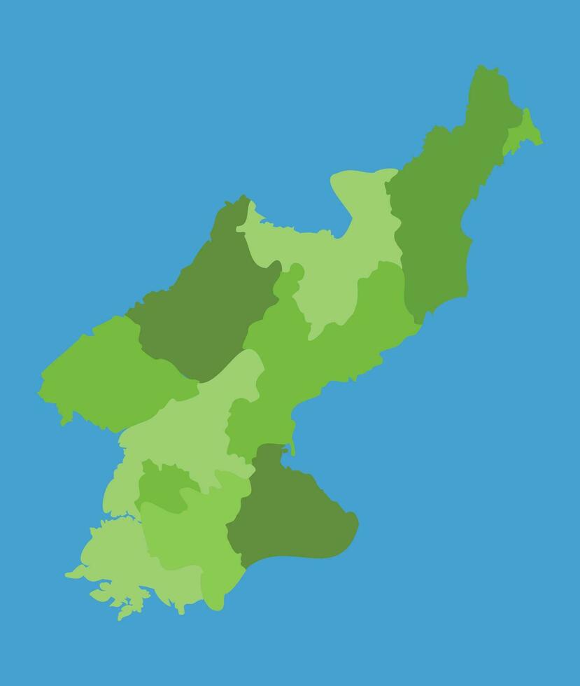 North Korea vector map in greenscale with regions
