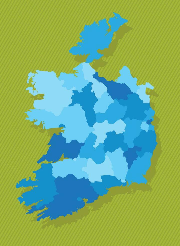 Ireland map with regions blue political map green background vector illustration