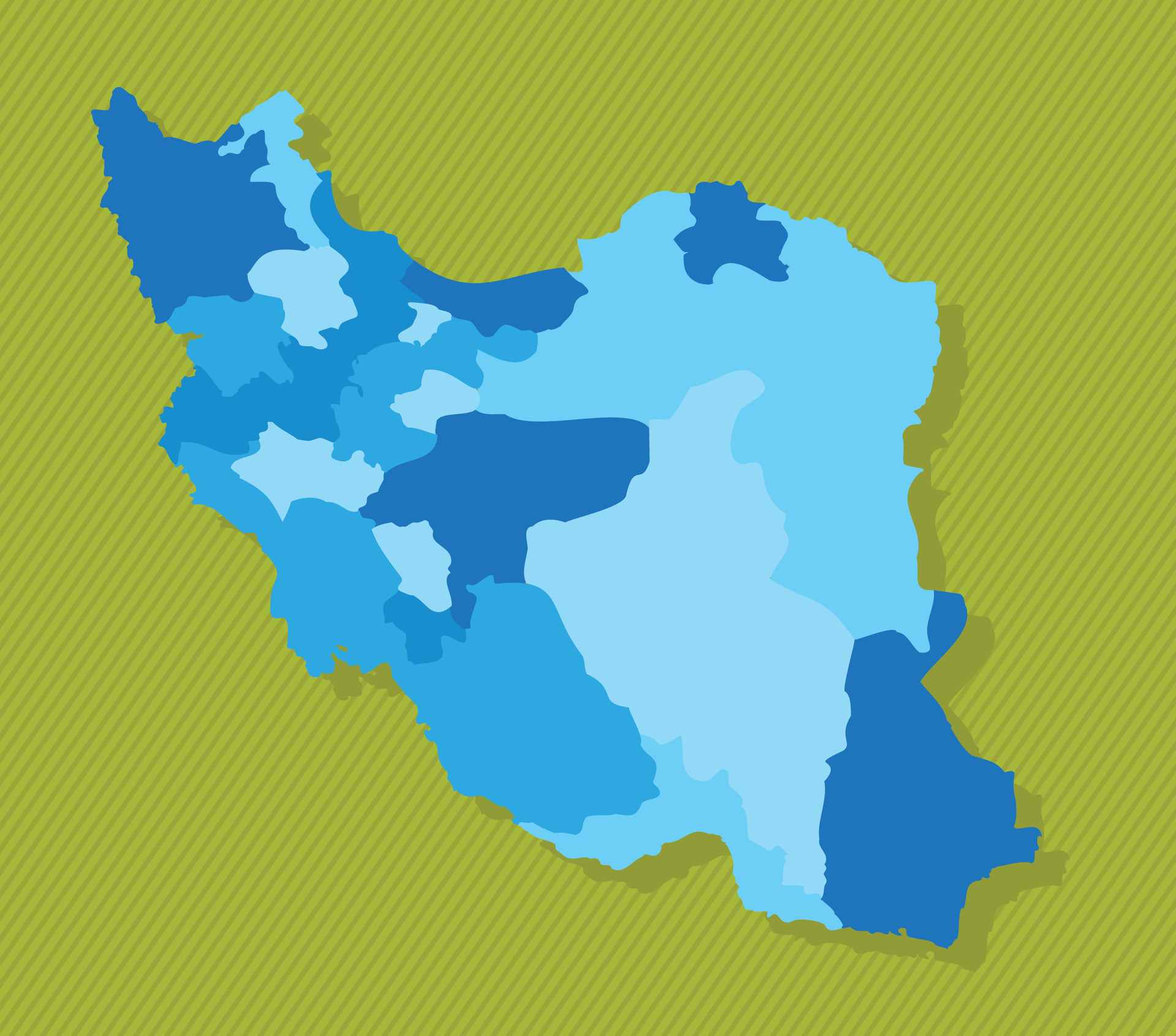 Iran map with regions blue political map green background vector