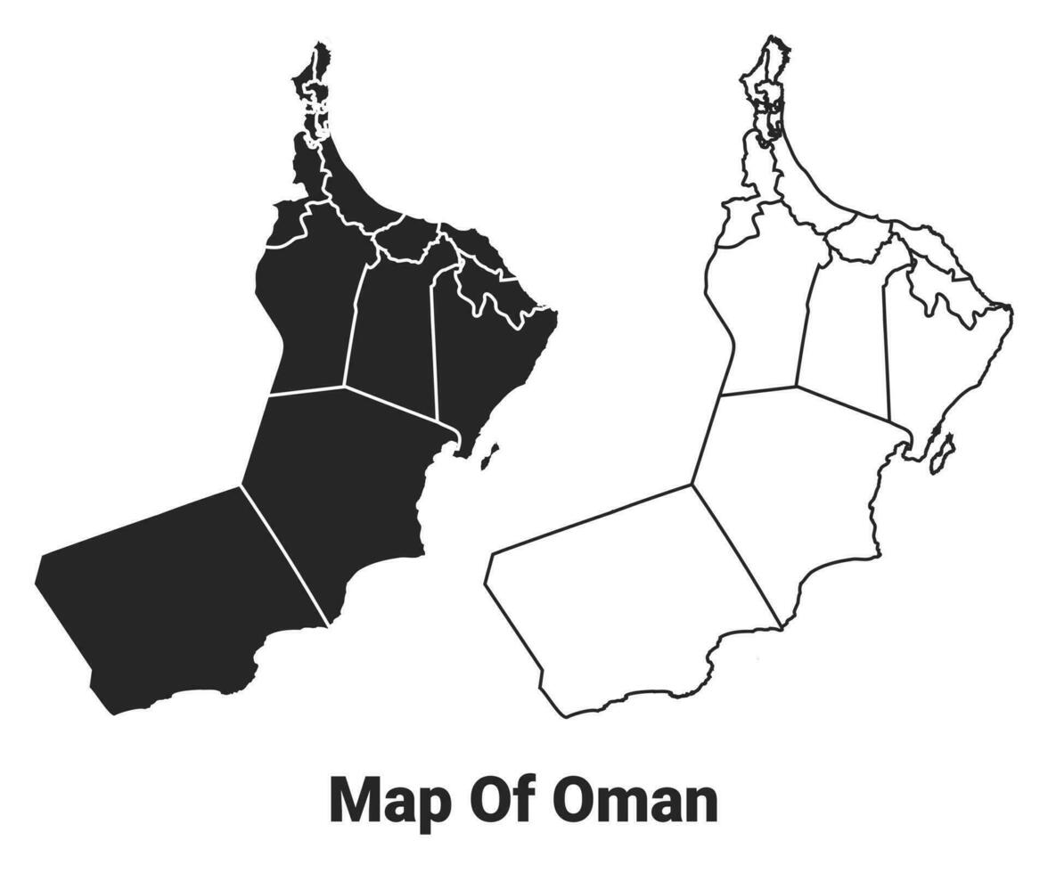 Vector Black map of Oman country with borders of regions