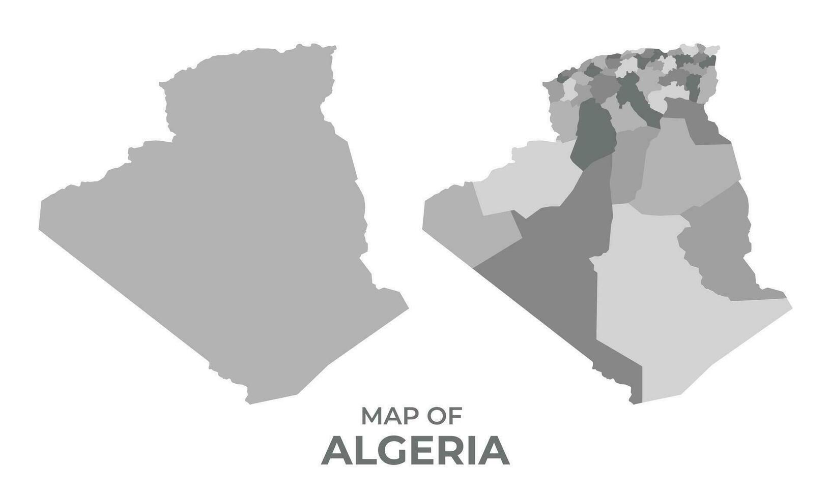Greyscale vector map of Algeria with regions and simple flat illustration