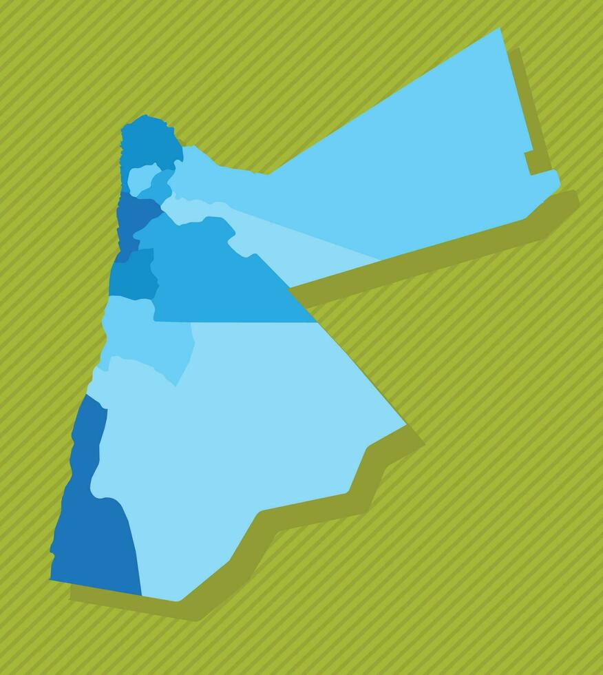 Jordán mapa con regiones azul político mapa verde antecedentes vector ilustración