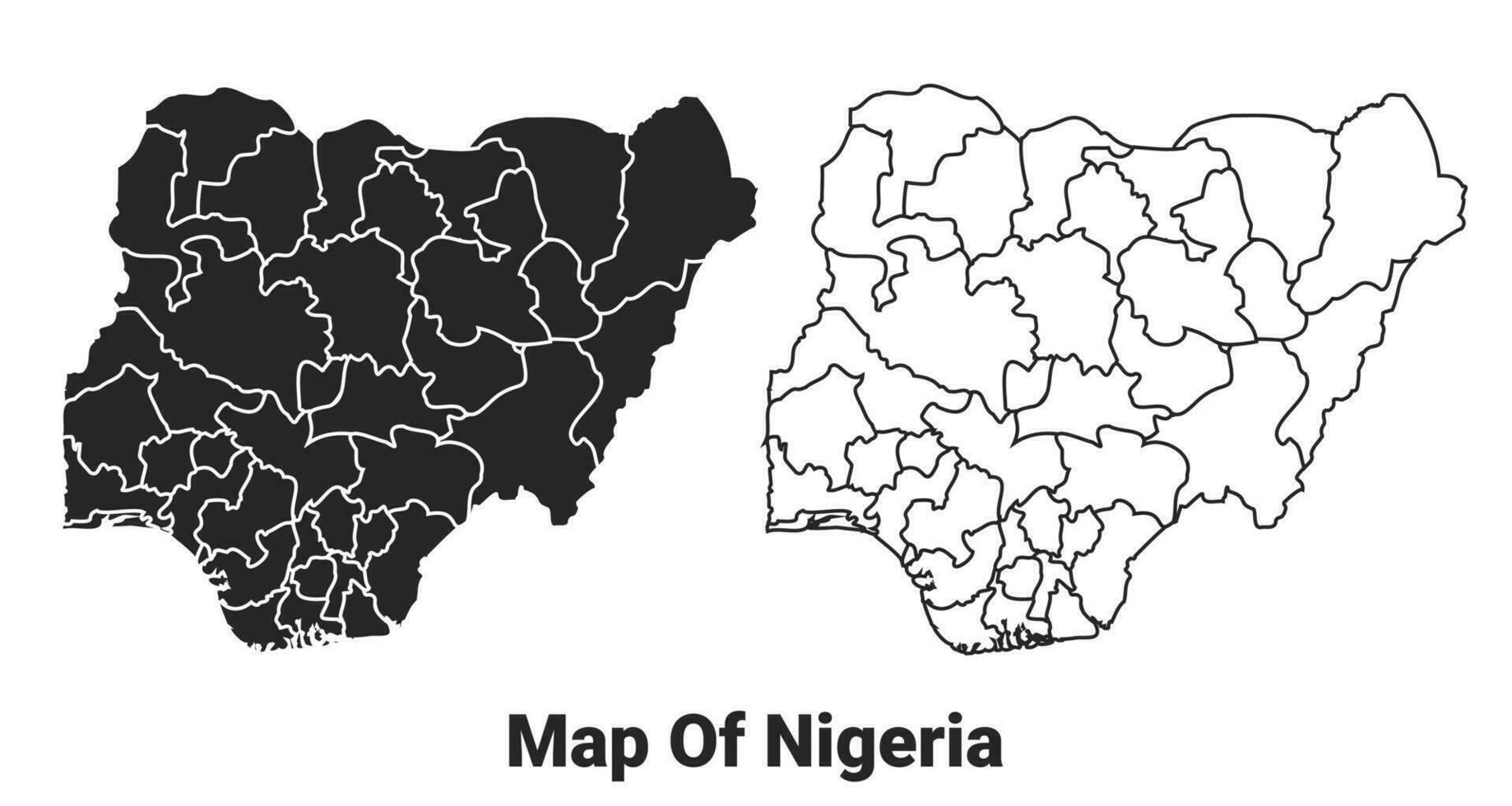 Vector Black map of Nigeria country with borders of regions