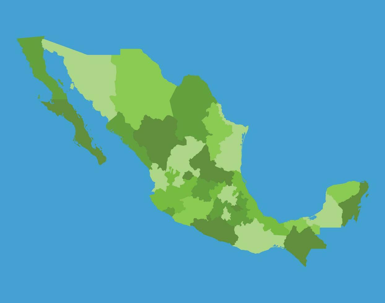 mexico vector mapa en escala verde con regiones