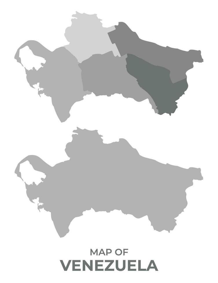 Greyscale vector map of venezuela with regions and simple flat illustration