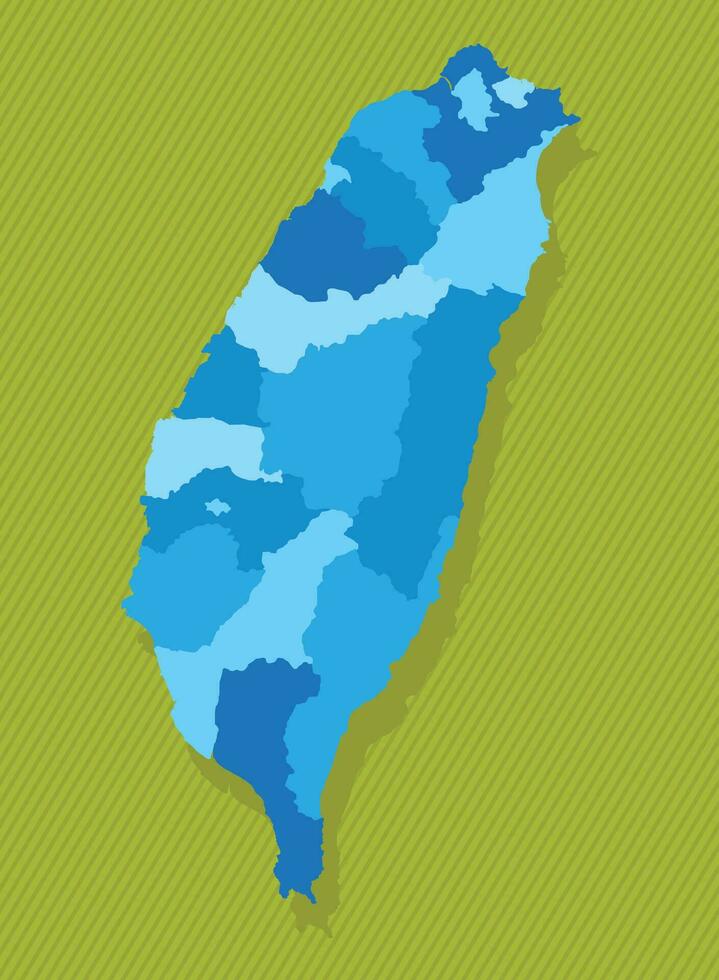 Taiwan map with regions blue political map green background vector illustration